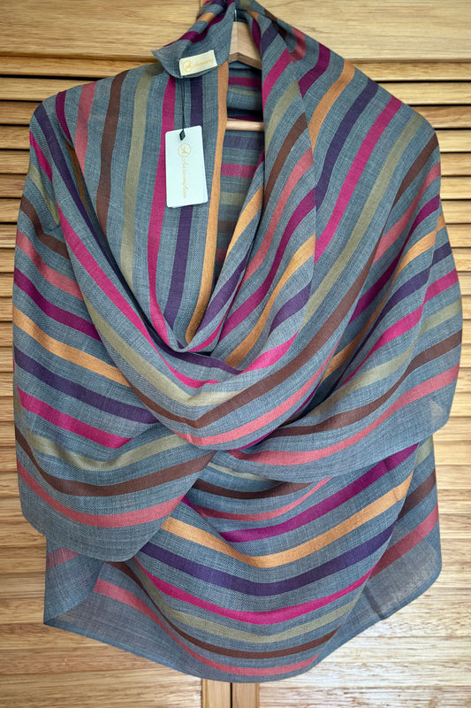 Dark Grey Stole with Multicolour Stripes