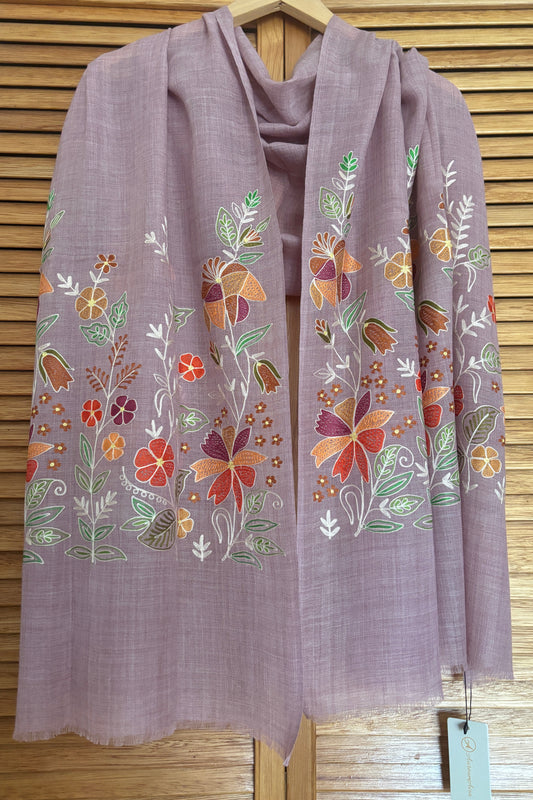 Woollen Stole with Multicolour Silk Embroidery
