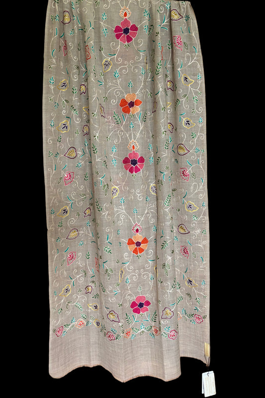 Floral embroidered stole on a beige base