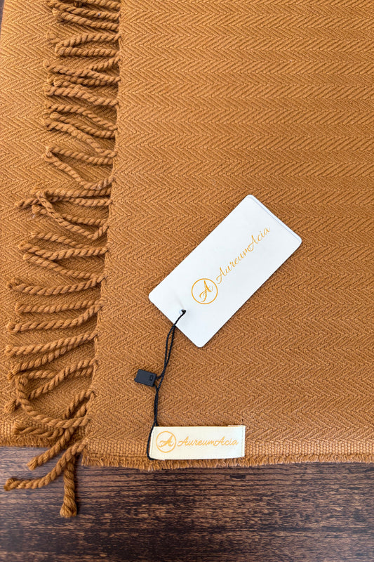 Bronze herringbone wool stole with fringes on ends