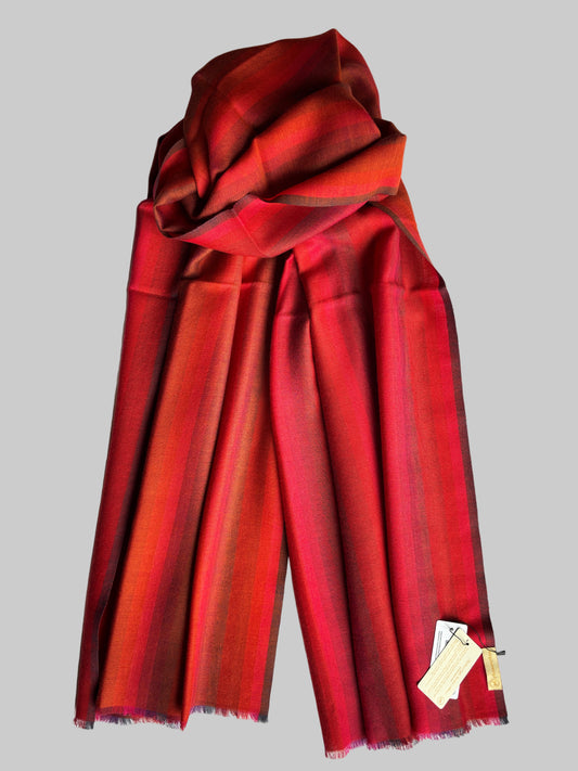 Red and rust colour lined wool stole