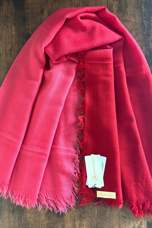 Super Fine Wool Stole with Ombre pattern in Red to Pink Shades