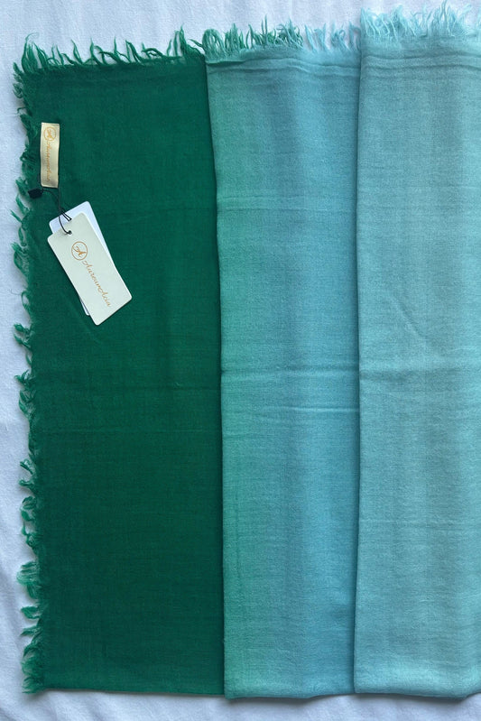Super Fine Wool Stole with Ombre pattern and in green, turquoise and sky Shades
