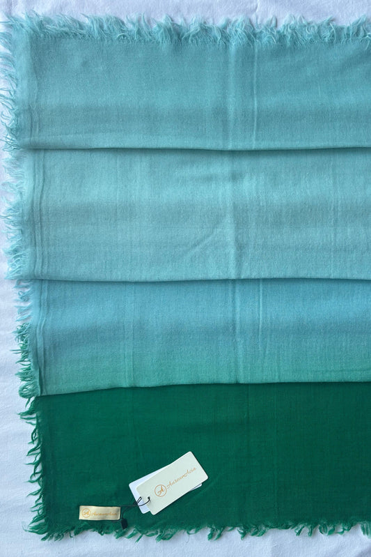 Super Fine Wool Stole with Ombre pattern and in green, turquoise and sky Shades