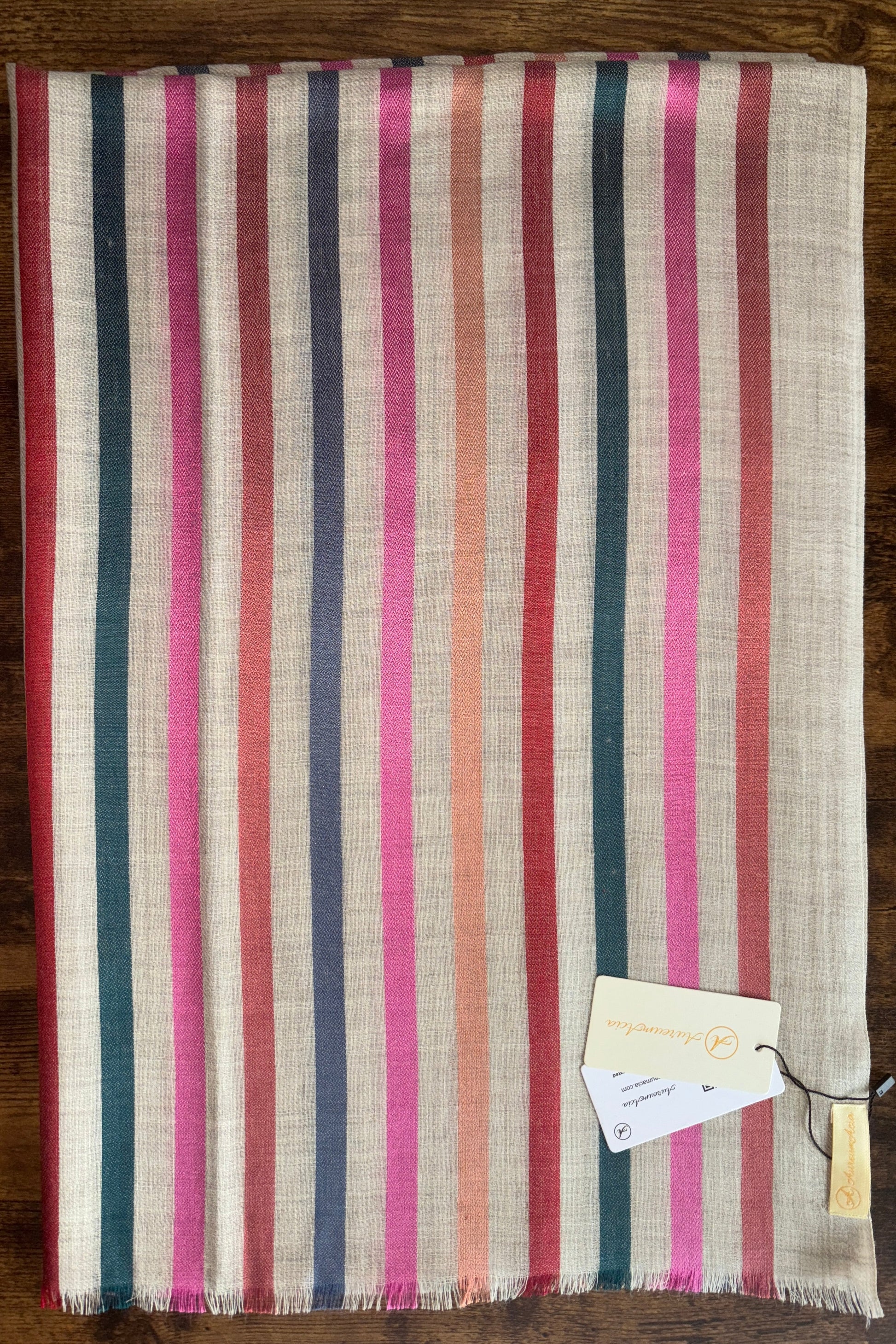 Stone Coloured Stole with Multicolour Stripes