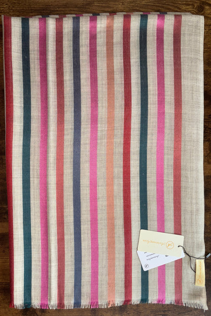 Stone Coloured Stole with Multicolour Stripes
