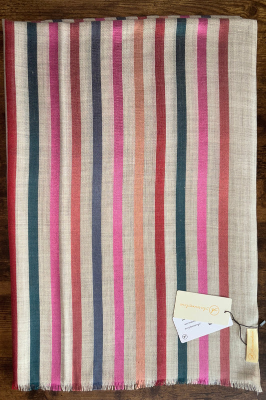 Stone Coloured Stole with Multicolour Stripes