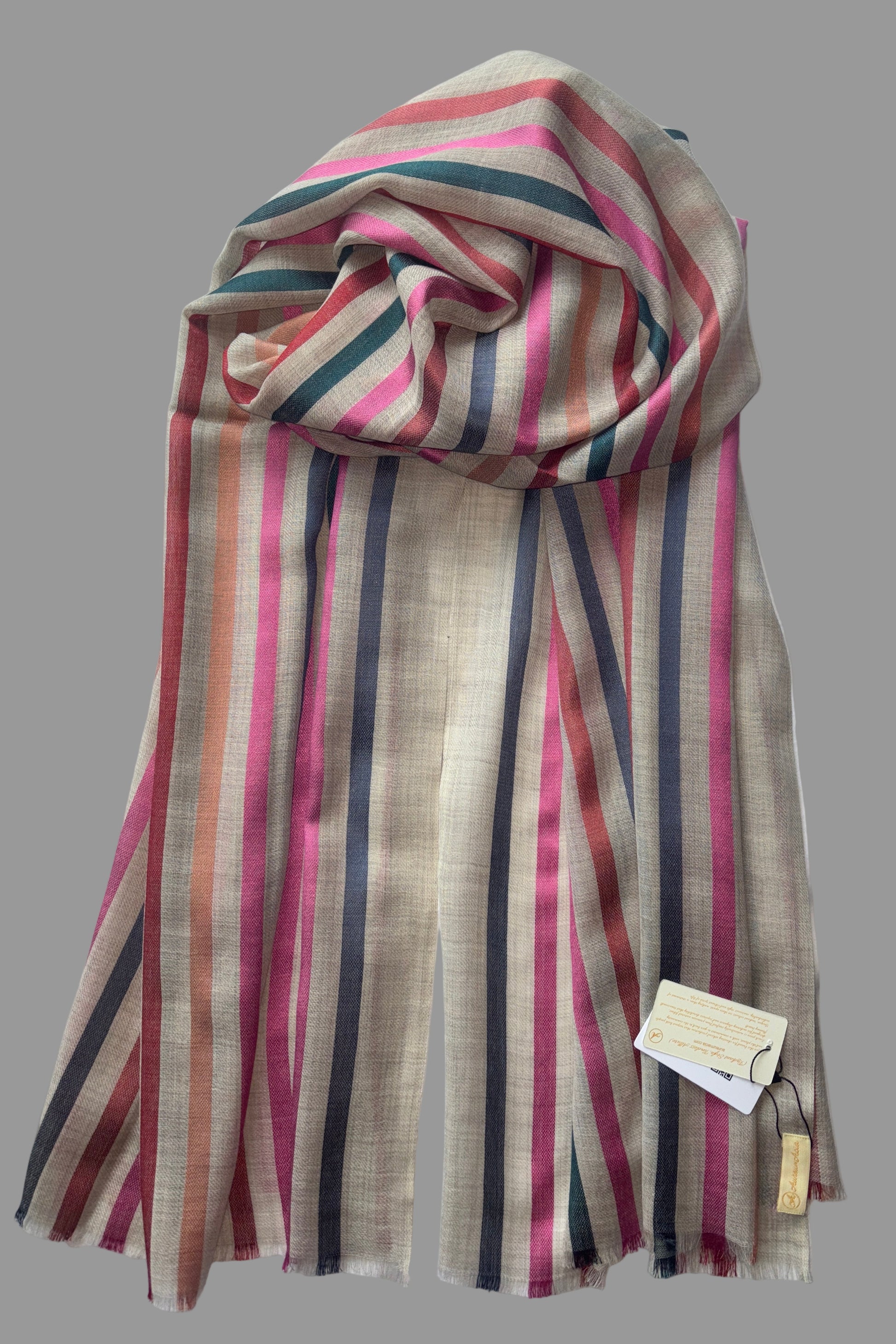 Stone Coloured Stole with Multicolour Stripes