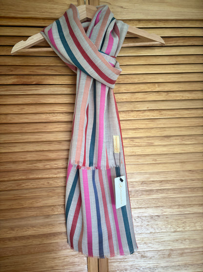 Stone Coloured Stole with Multicolour Stripes