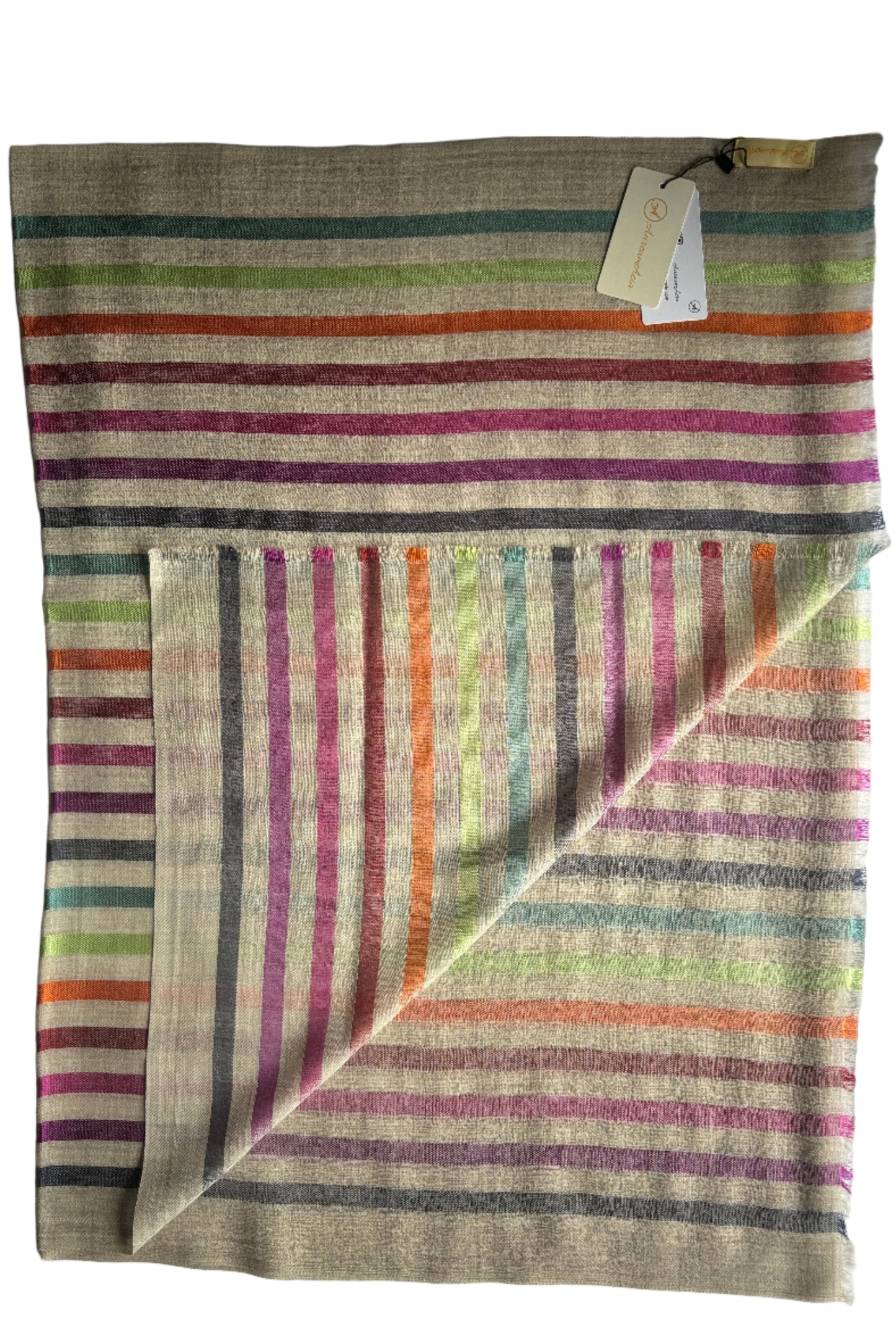 Stone Coloured Stole with Multicolour Stripes