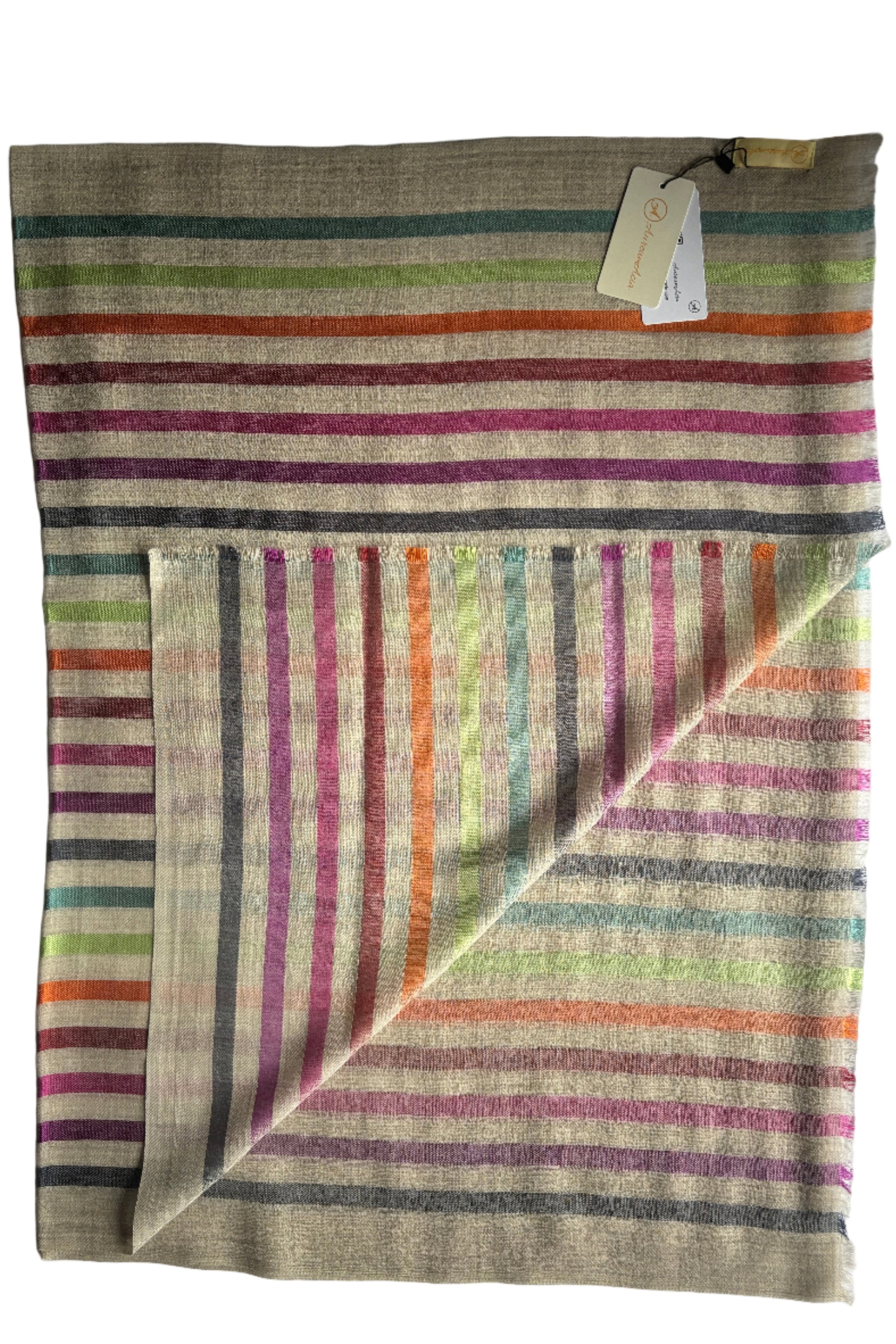 Stone Coloured Stole with Multicolour Stripes