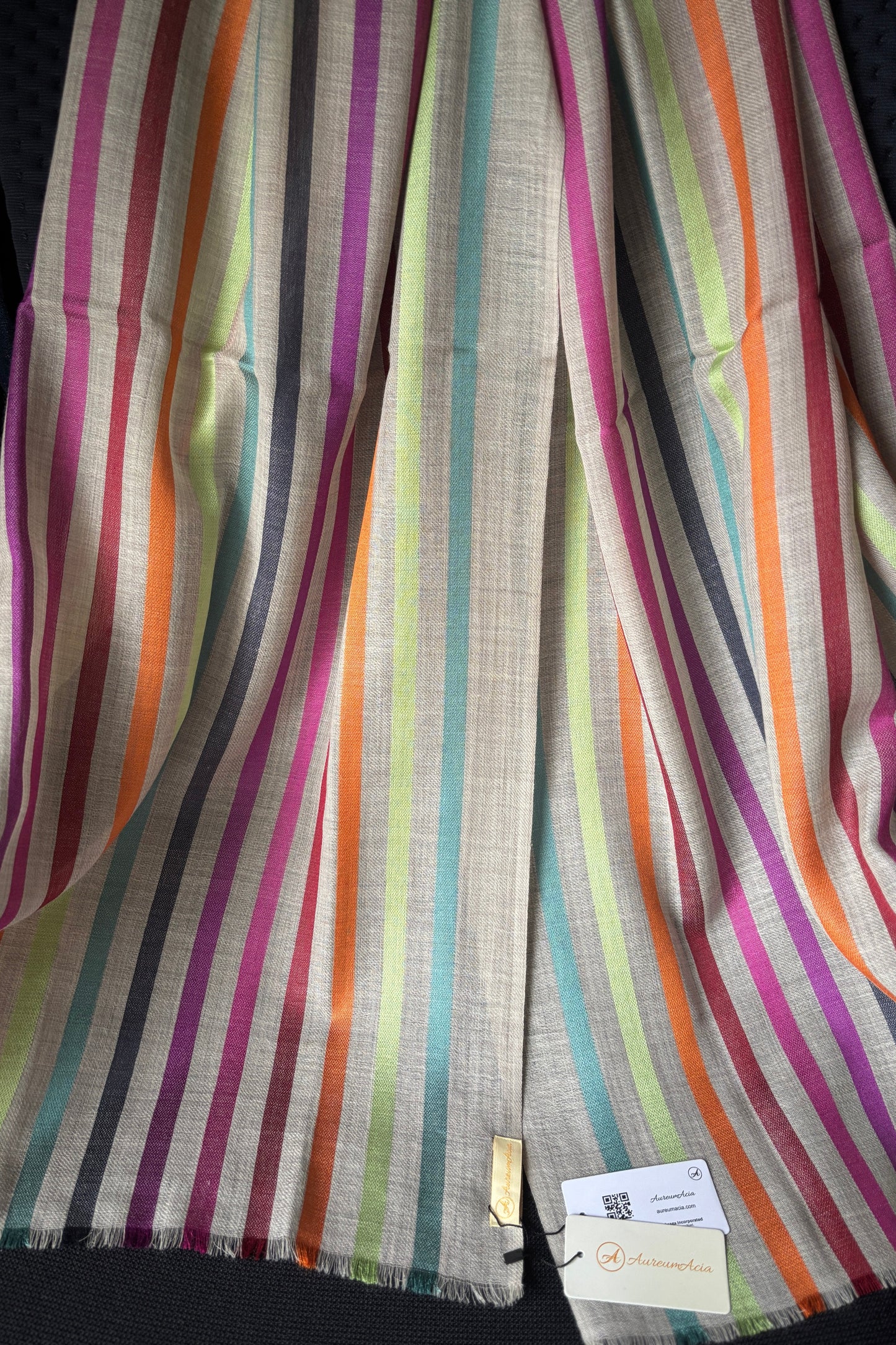 Stone Coloured Stole with Multicolour Stripes