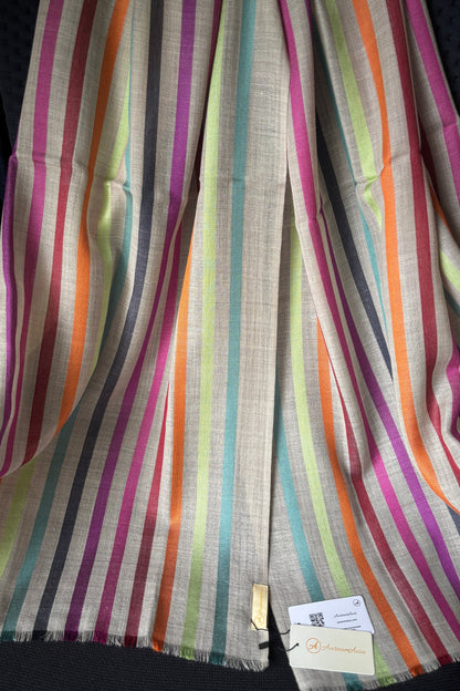 Stone Coloured Stole with Multicolour Stripes