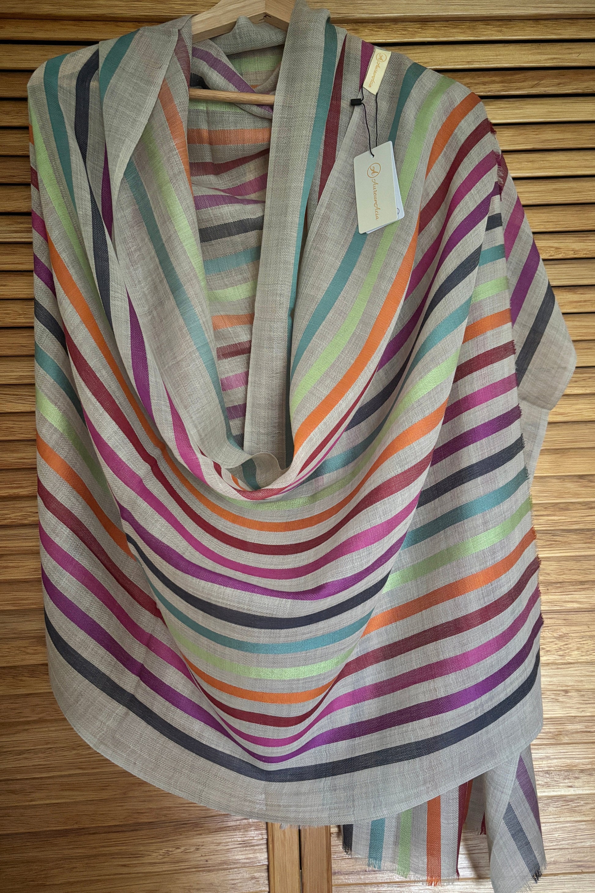 Stone Coloured Stole with Multicolour Stripes