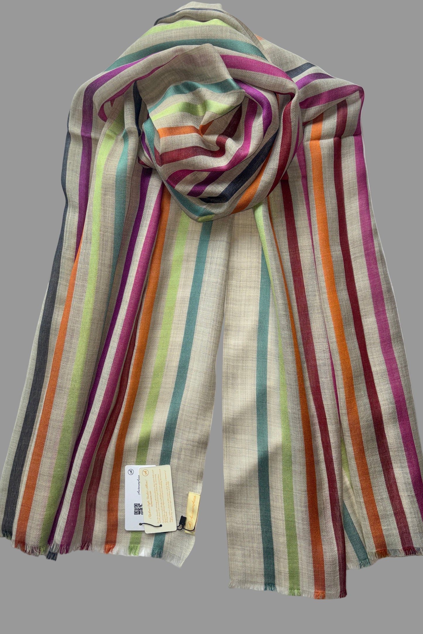 Stone Coloured Stole with Multicolour Stripes
