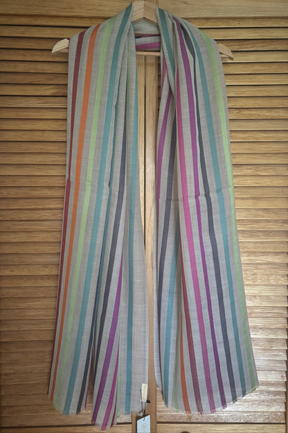 Stone Coloured Stole with Multicolour Stripes