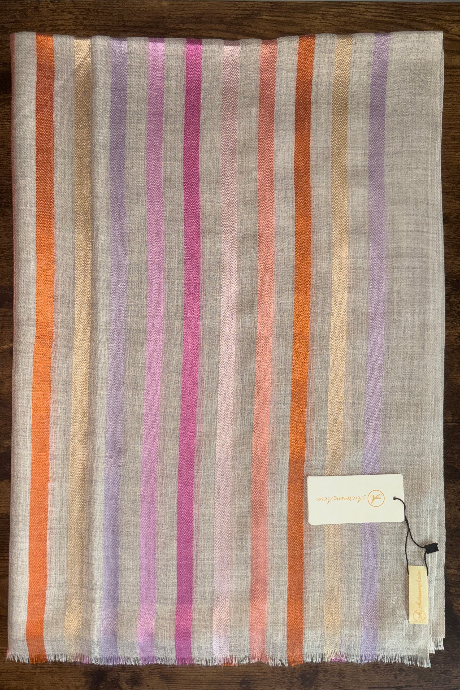 Stone Coloured Stole with Multicolour Stripes