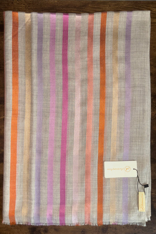 Stone Coloured Stole with Multicolour Stripes