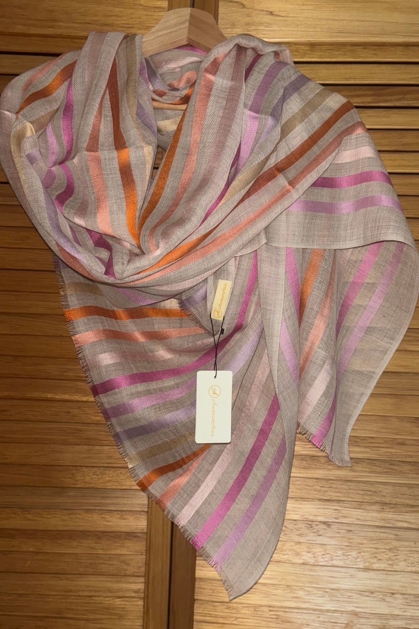 Stone Coloured Stole with Multicolour Stripes