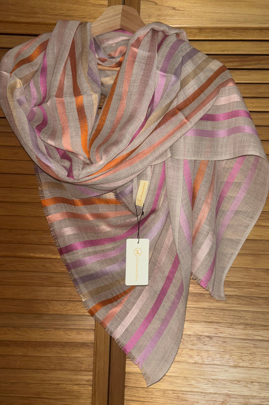 Stone Coloured Stole with Multicolour Stripes