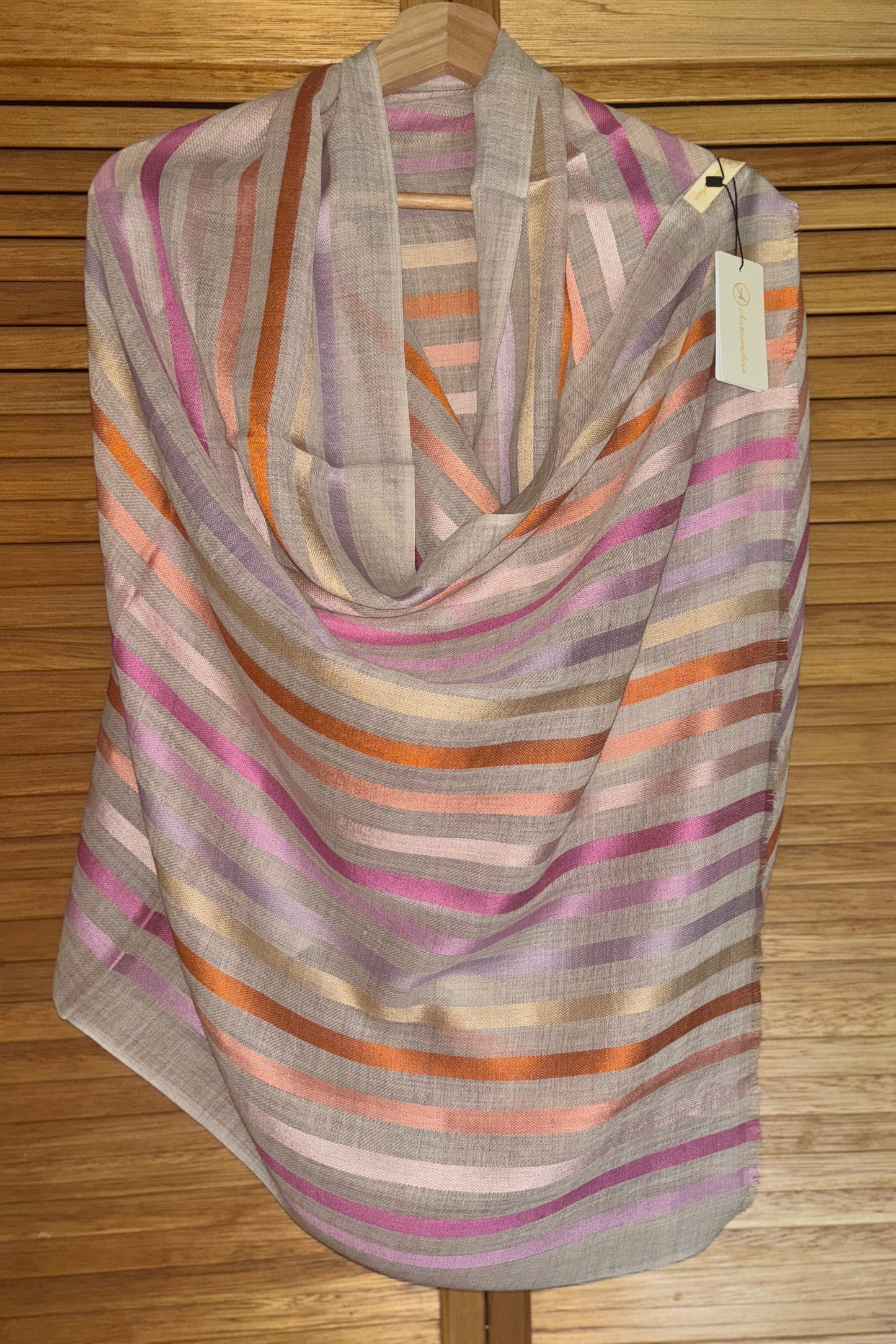 Stone Coloured Stole with Multicolour Stripes