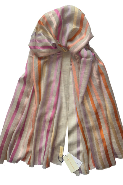 Stone Coloured Stole with Multicolour Stripes