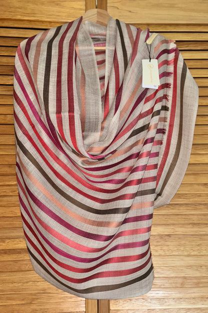 Stone Coloured Stole with Multicolour Stripes