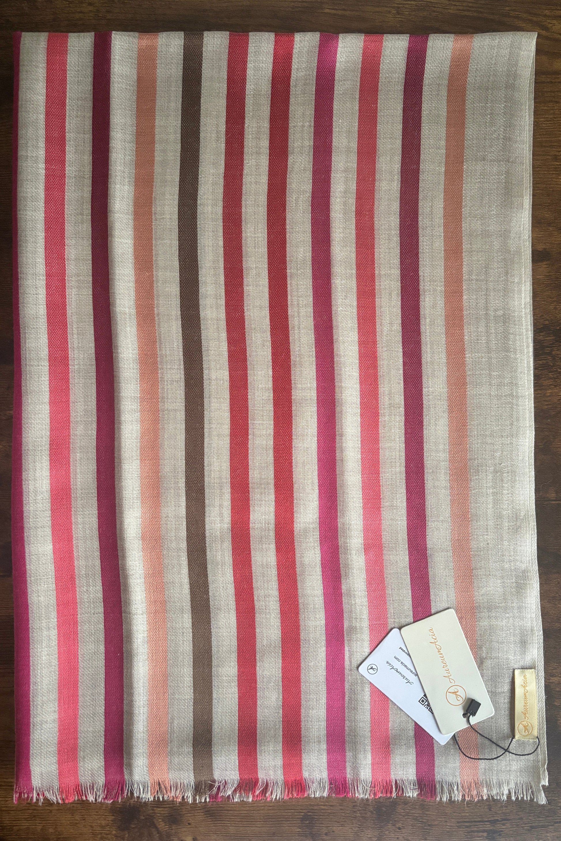 Stone Coloured Stole with Multicolour Stripes