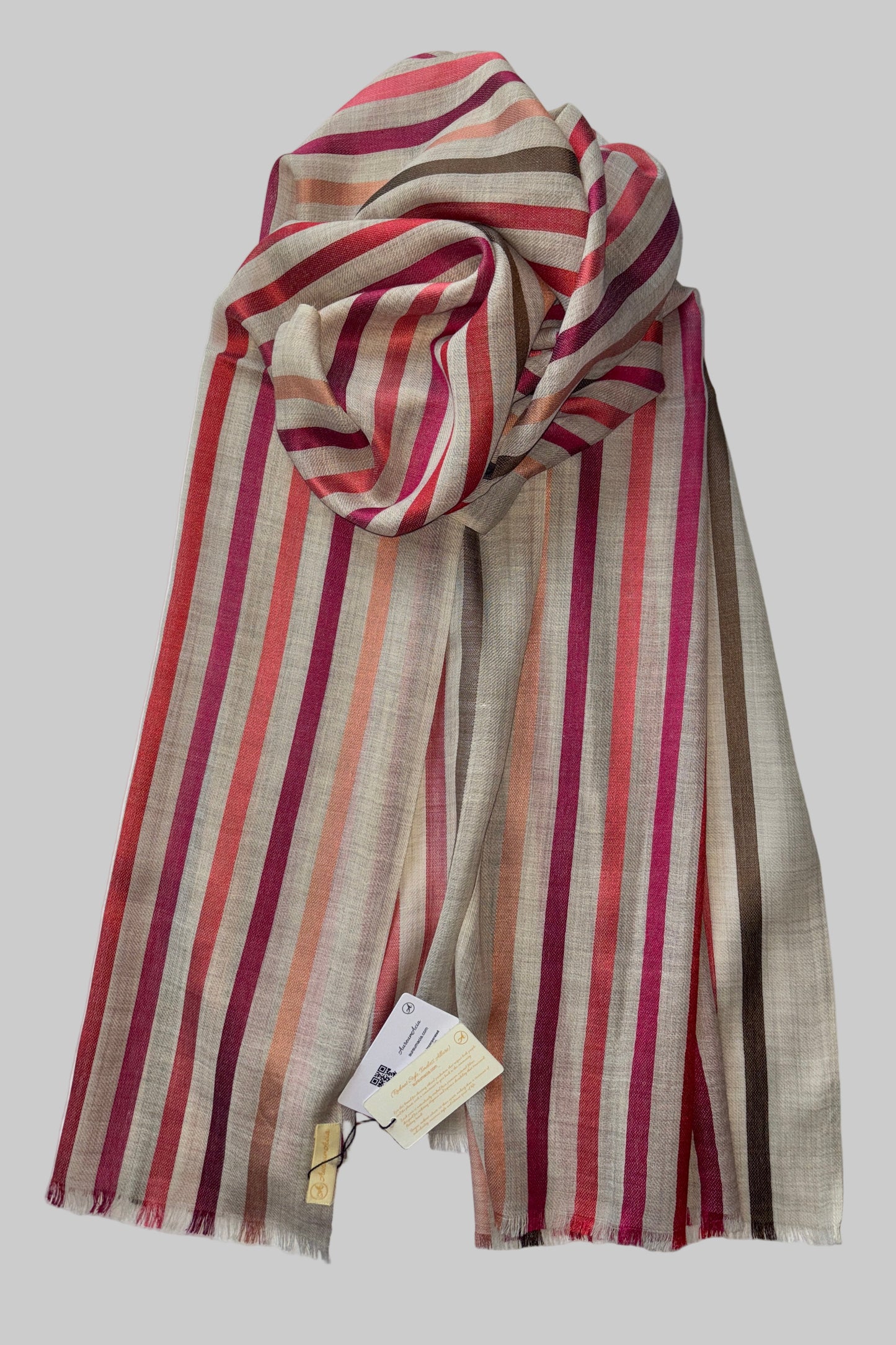 Stone Coloured Stole with Multicolour Stripes