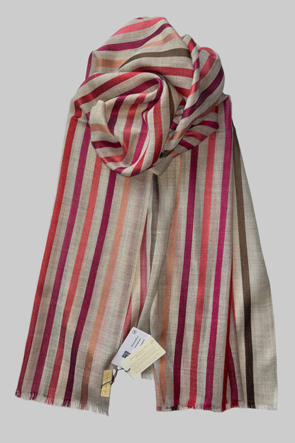 Stone Coloured Stole with Multicolour Stripes