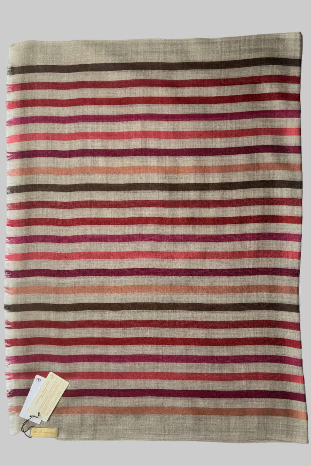 Stone Coloured Stole with Multicolour Stripes