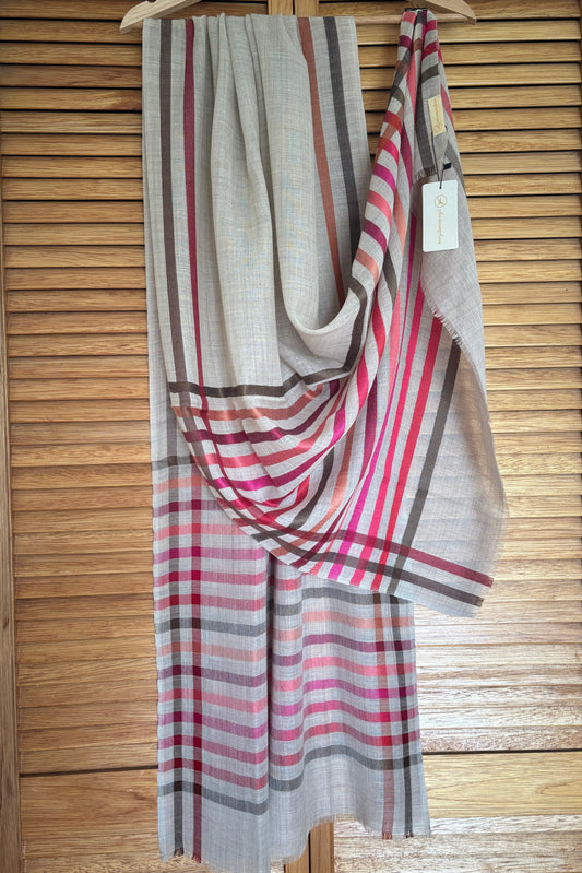 Wool-Silk Stole with Rainbow Edge-Light Grey