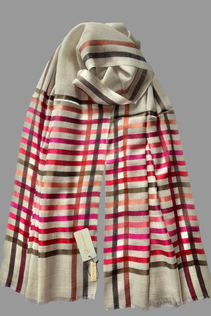 Wool-Silk Stole with Rainbow Edge-Light Grey