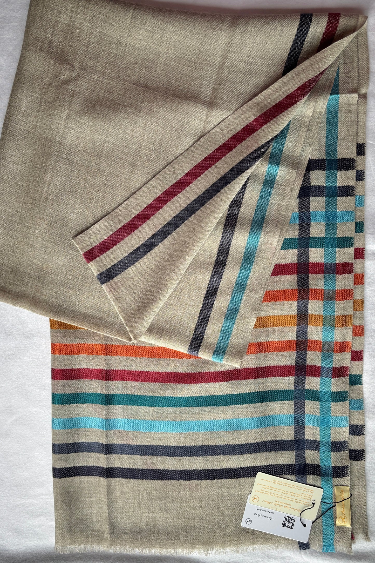 Wool-Silk Stole with Rainbow Edge-Grey