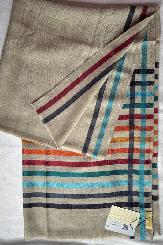 Wool-Silk Stole with Rainbow Edge-Grey
