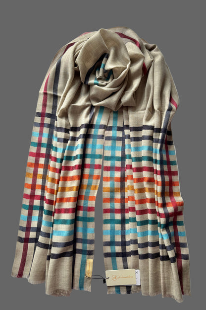 Wool-Silk Stole with Rainbow Edge-Grey