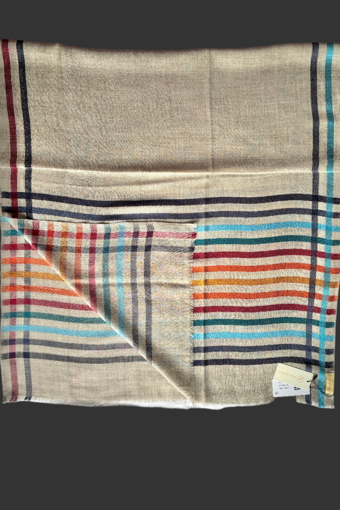 Wool-Silk Stole with Rainbow Edge-Grey