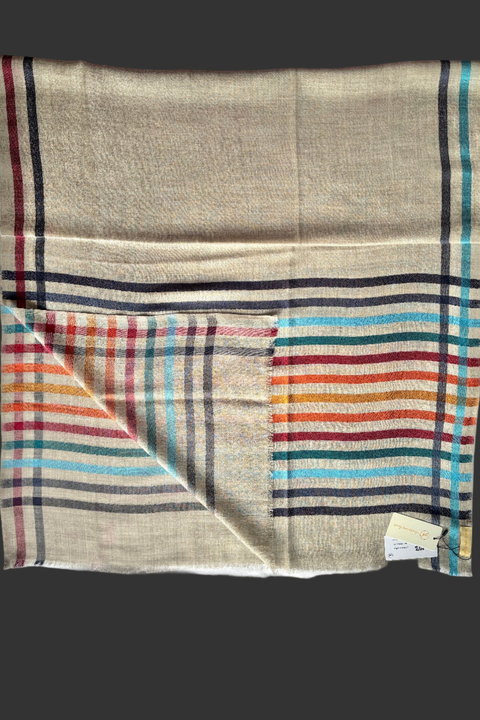 Wool-Silk Stole with Rainbow Edge-Grey