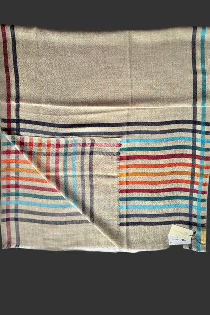 Wool-Silk Stole with Rainbow Edge-Grey