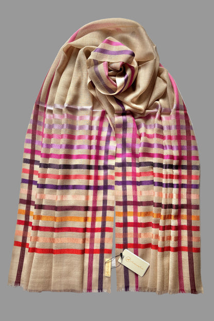 Wool-Silk Stole with Rainbow Edge-Light Brown 
