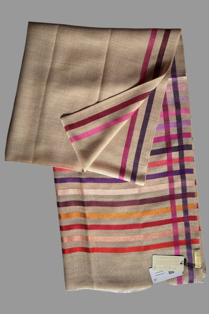 Wool-Silk Stole with Rainbow Edge-Light Brown 
