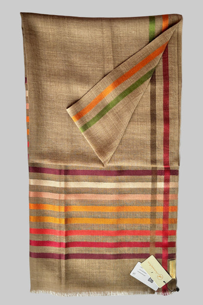 Brown Wool-Silk Stole with Rainbow Edge