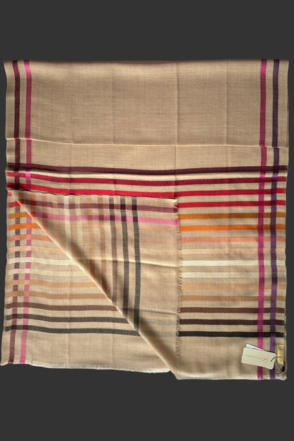 Light Brown coloured Wool-Silk Stole with Rainbow Edge