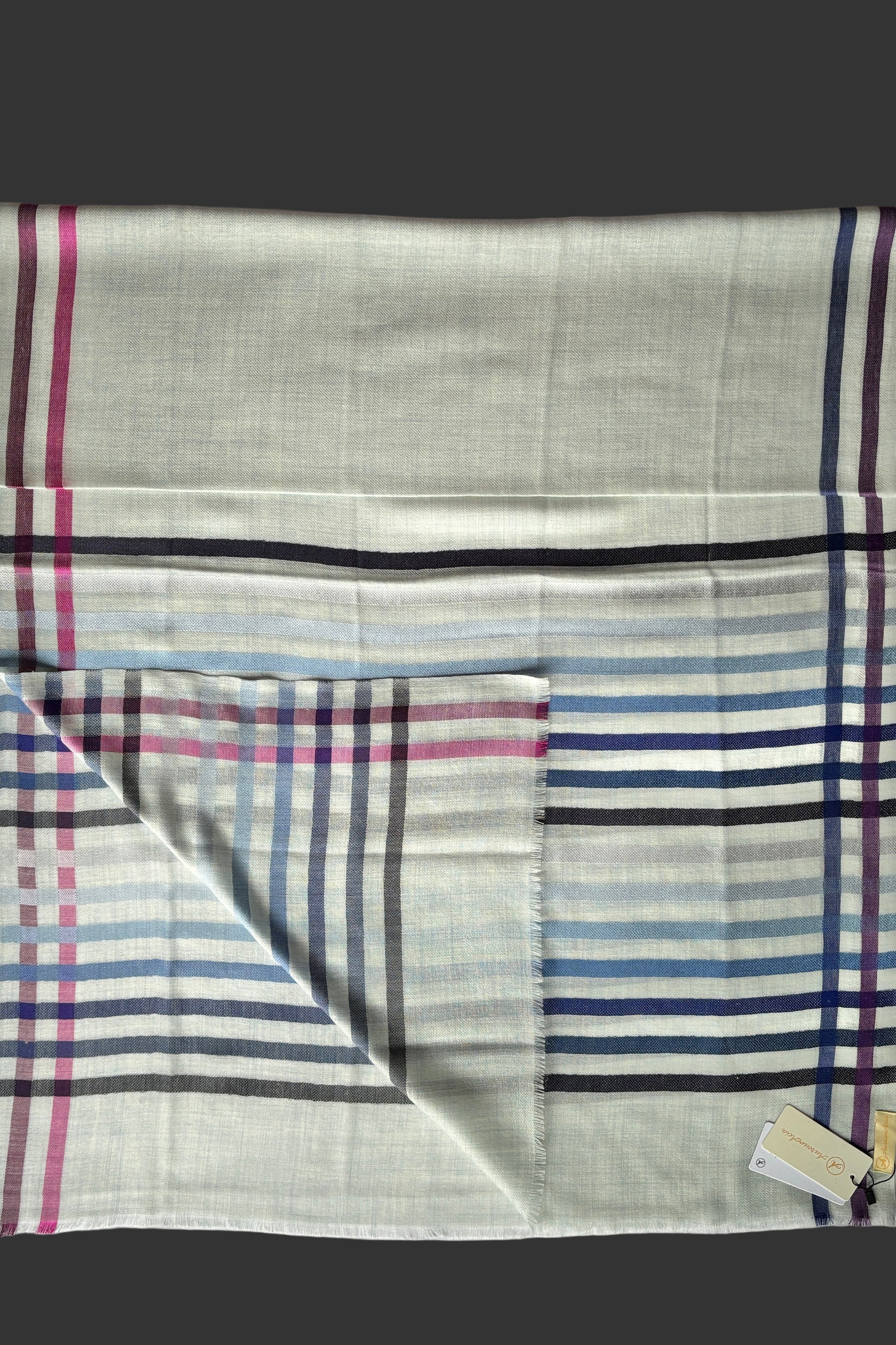 Light Blue coloured Wool-Silk Stole with Rainbow Edge