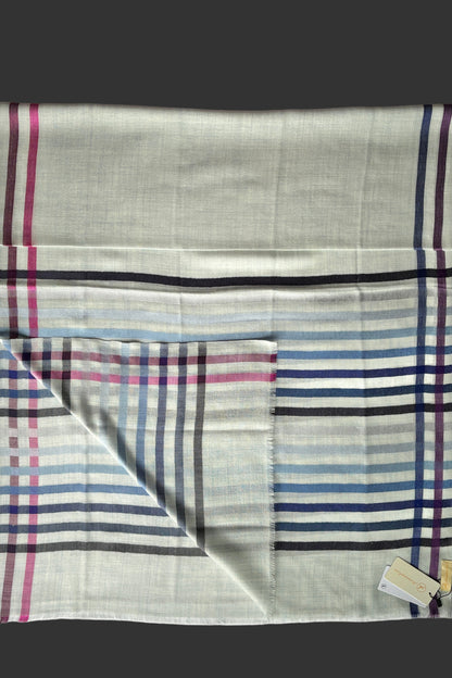 Light Blue coloured Wool-Silk Stole with Rainbow Edge