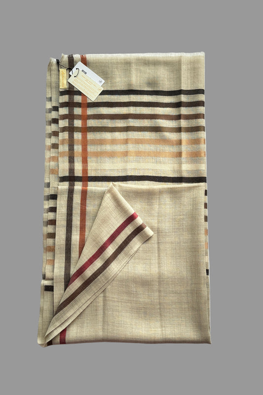 Light Brown coloured Wool-Silk Stole with Rainbow Edge
