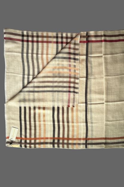Light Brown coloured Wool-Silk Stole with Rainbow Edge