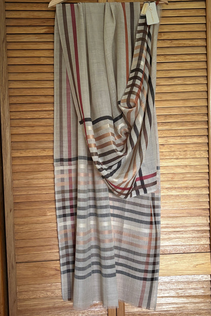 Light Brown coloured Wool-Silk Stole with Rainbow Edge