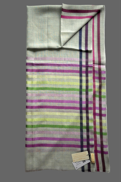 Light Blue coloured Wool-Silk Stole with Rainbow Edge