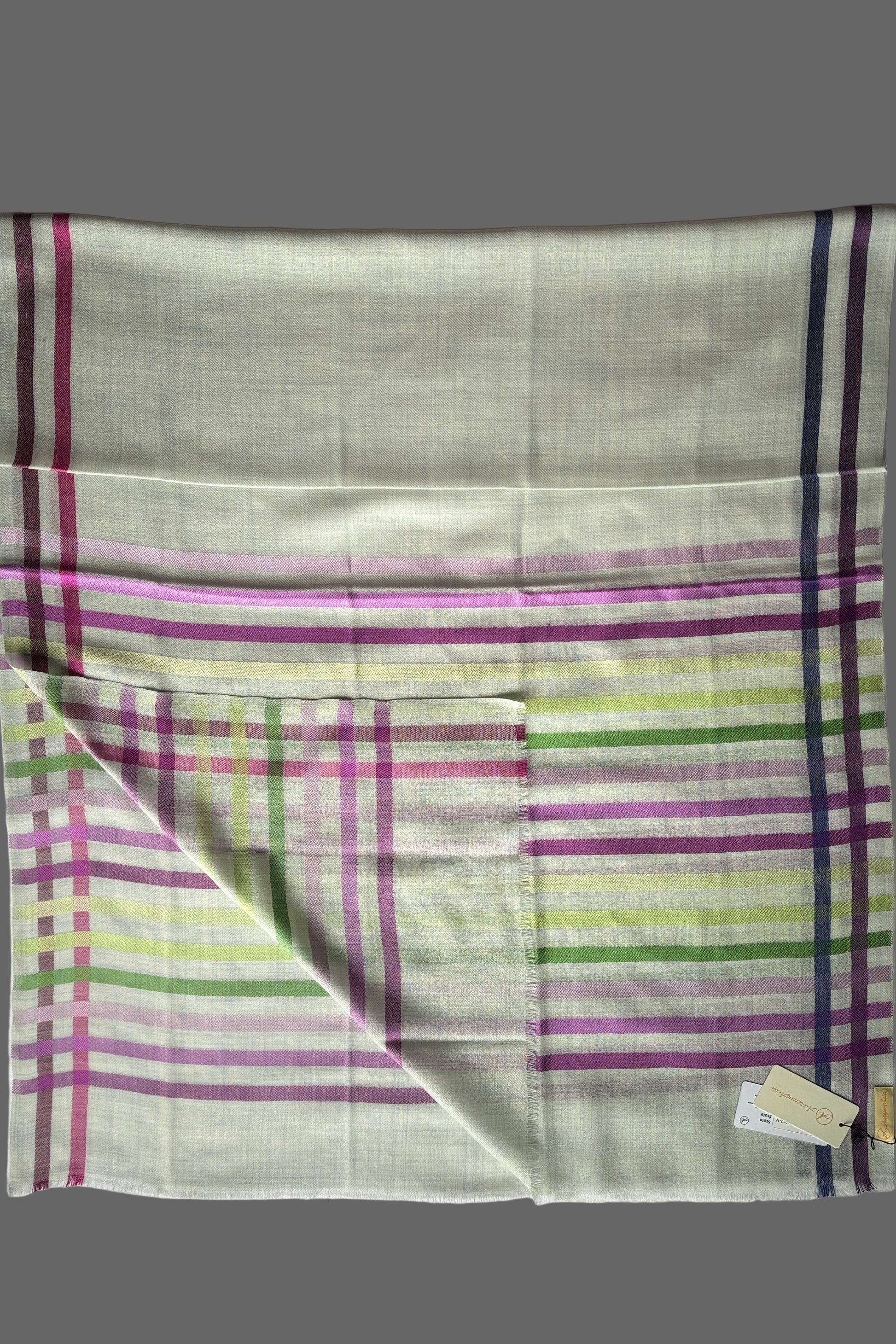 Light Blue coloured Wool-Silk Stole with Rainbow Edge